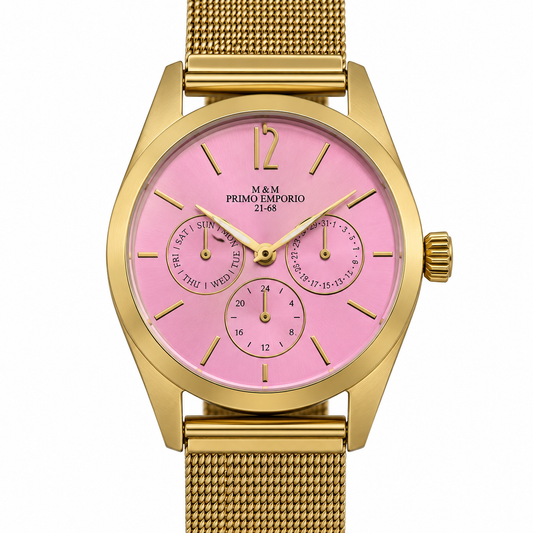 M&M Primo Emporio 21-68 orologio donna multifunzione quadrante rosa bracciale mesh gold