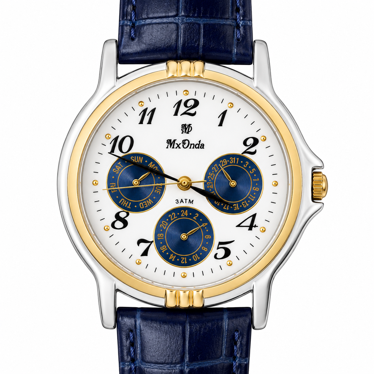 Orologio MxOnda Multifunzione Bicolore - Quadrante Bianco con Sotto-Quadranti Blu e Cinturino Navy