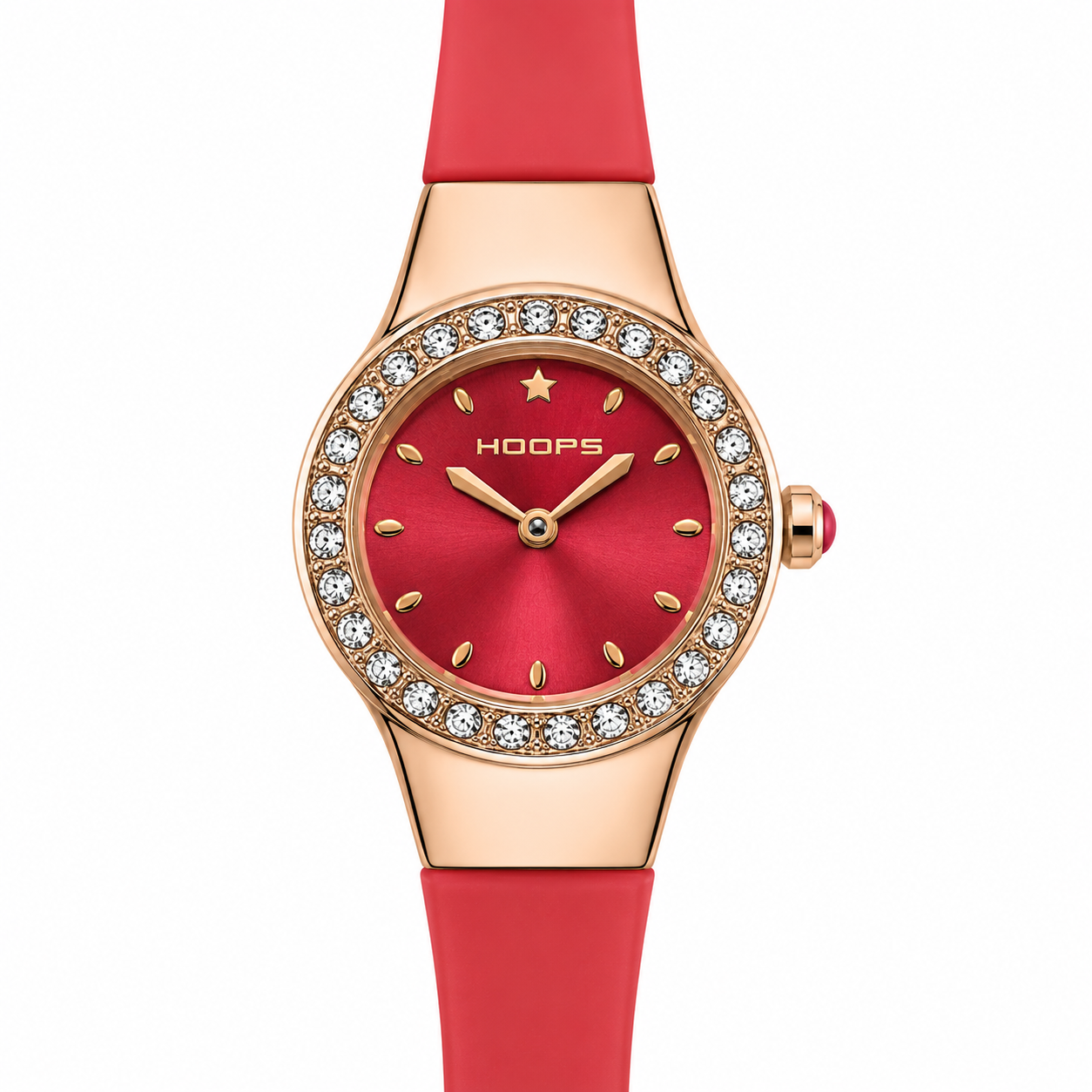 Hoops – Orologio Donna Rose Gold Quadrante Rosso Lunetta Cristalli Cinturino Silicone
