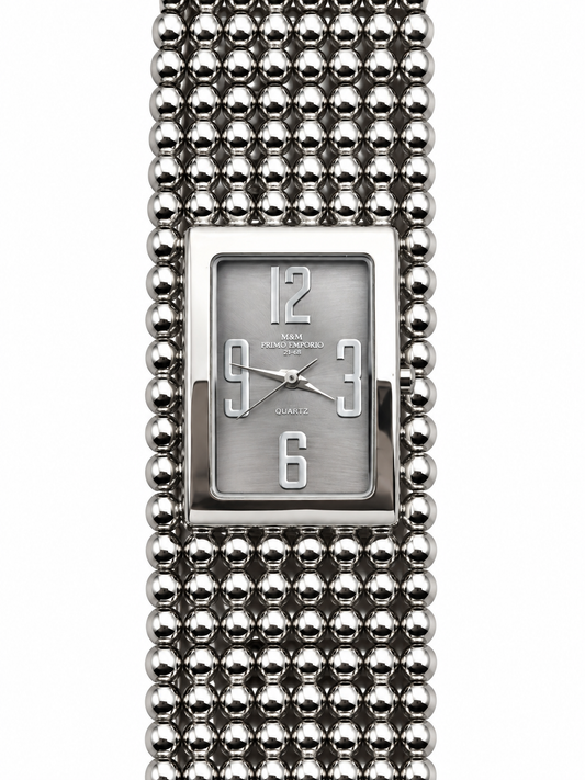 Orologio M&M Primo Emporio 21-68 con quadrante grigio e bracciale argentato a sfere