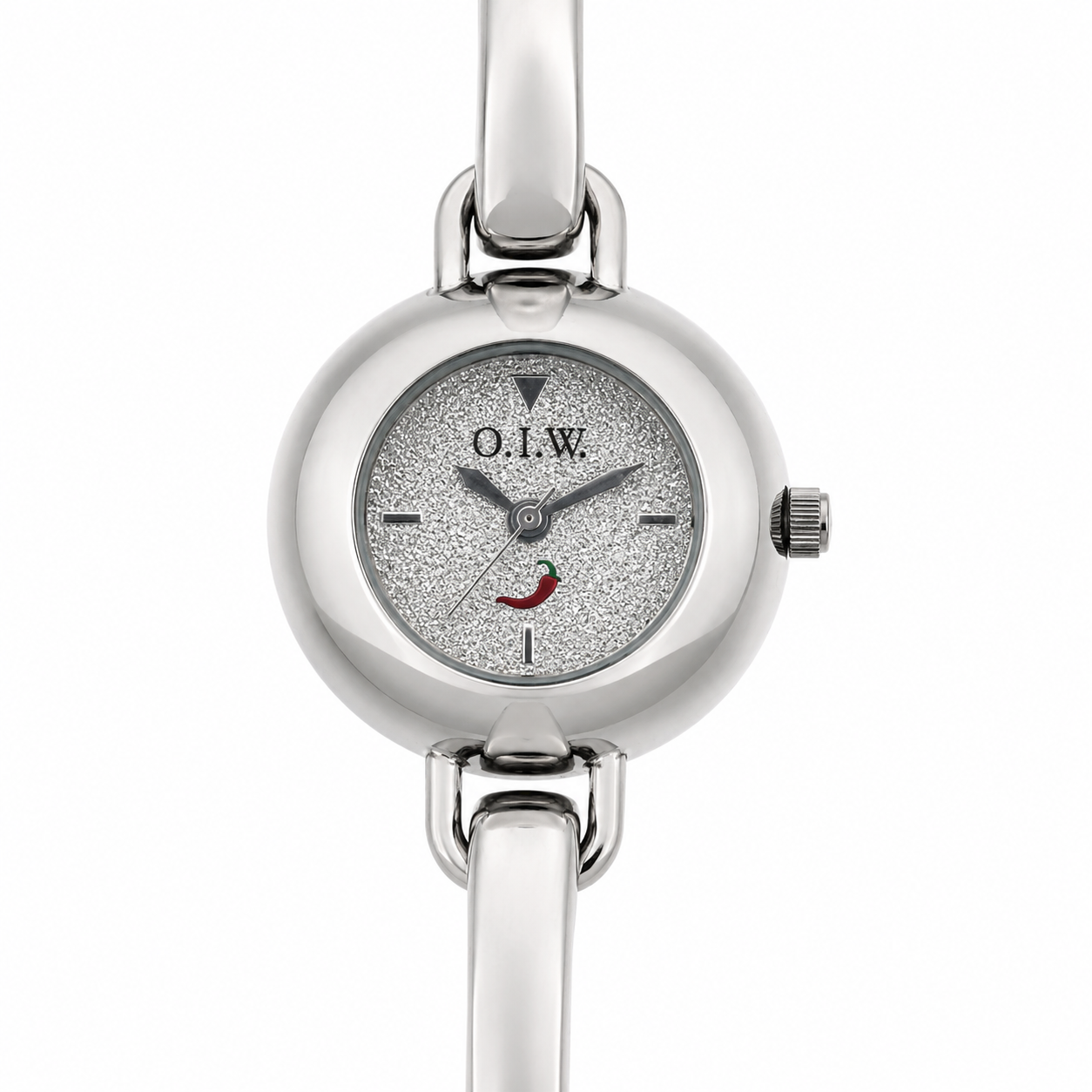 O.I.W. Peperoncino - Orologio Donna Quadrante Glitter Argento Bracciale Rigido