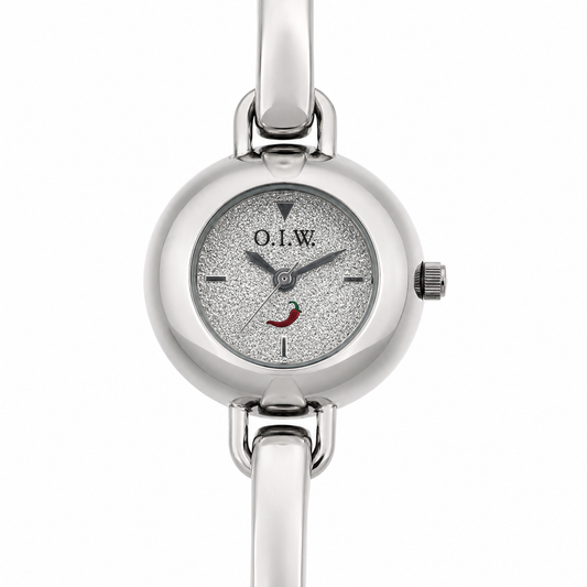 O.I.W. Peperoncino - Orologio Donna Quadrante Glitter Argento Bracciale Rigido