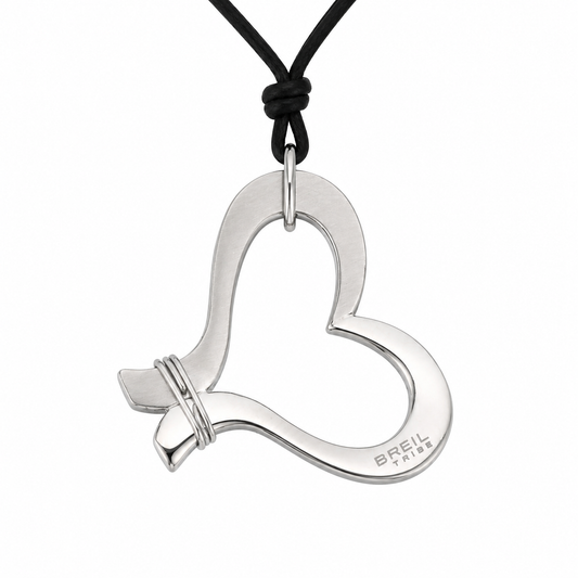 Breil Tribe – Collana Pendente Cuore con Freccia Acciaio Lucido e Cordino Nero