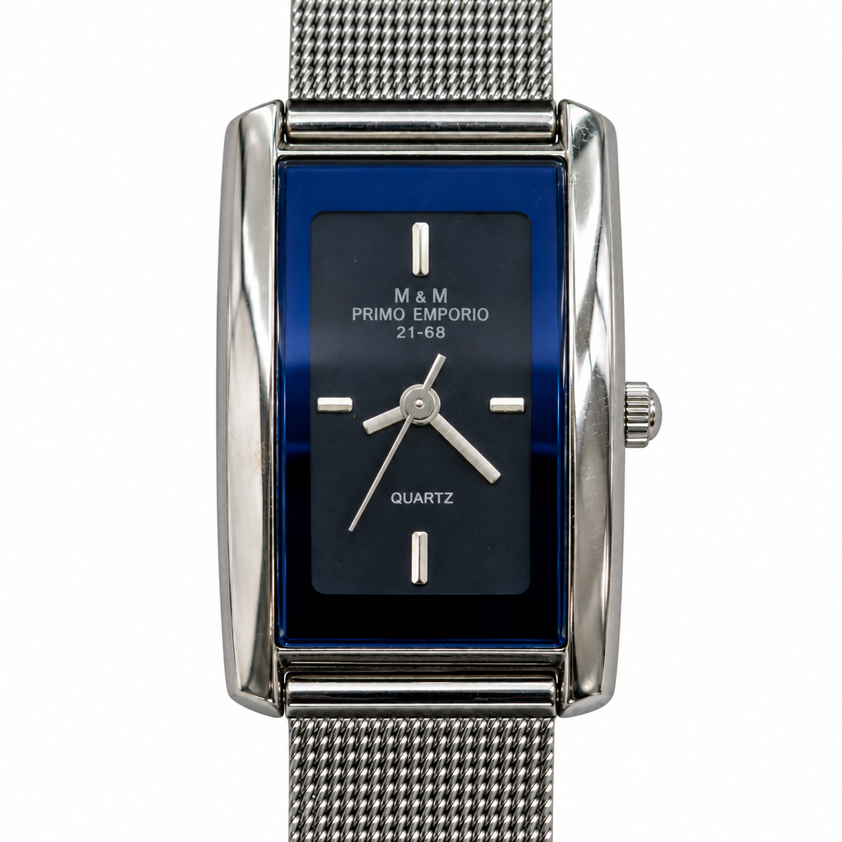 Orologio M&M Primo Emporio rettangolare con quadrante blu e bracciale a maglia