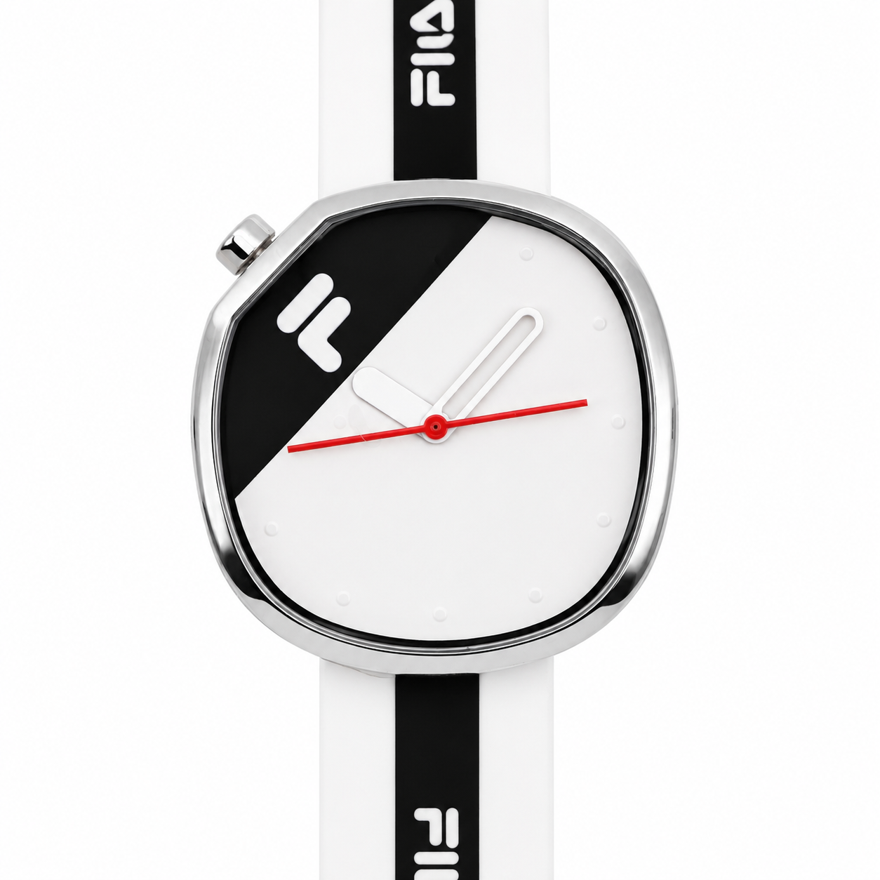 FILA Bold Watch – Cassa Silver Squadrata, Quadrante Bicolor Nero/Bianco e Cinturino Silicone