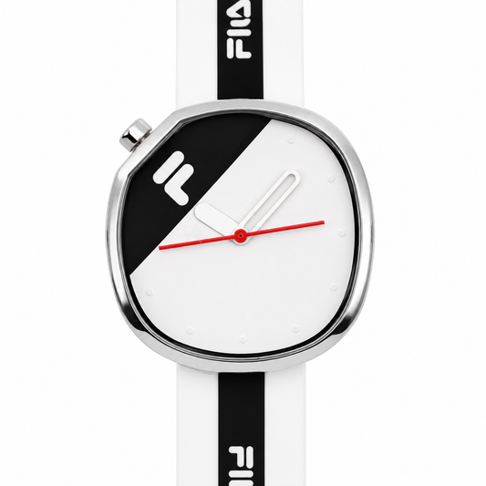 FILA Bold Watch – Cassa Silver Squadrata, Quadrante Bicolor Nero/Bianco e Cinturino Silicone