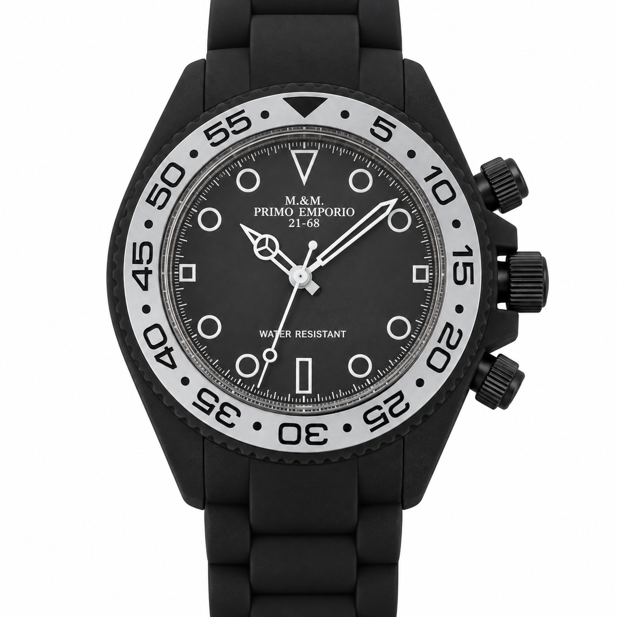 Orologio M&M Primo Emporio 21-68 nero con ghiera chiara, vista frontale