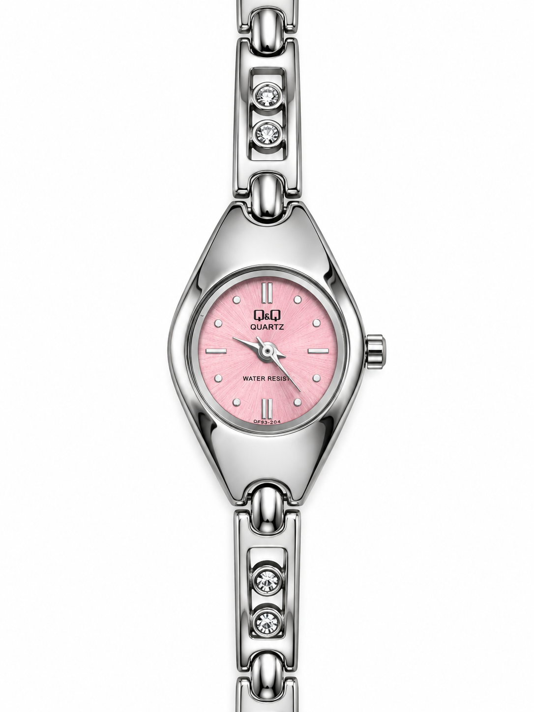 Orologio Q&Q con quadrante rosa e bracciale argentato con punti luce