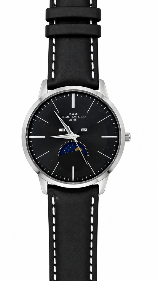 M&M Primo Emporio 21-68 – Orologio Fasi Lunari Quadrante Nero Cinturino Nero