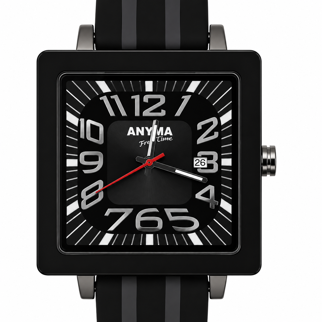 Anyma Free Time – Orologio Cassa Quadrata Total Black Quadrante Numeri Grandi con Data