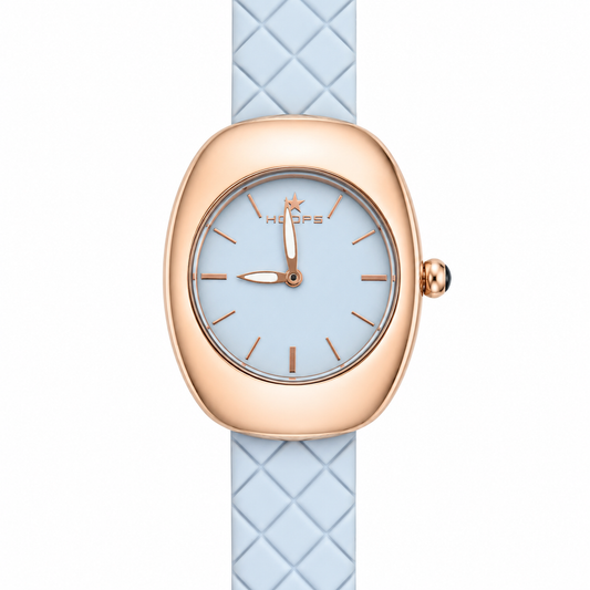 Orologio Hoops Oval Rose Gold - Quadrante Azzurro e Cinturino in Silicone Trapuntato