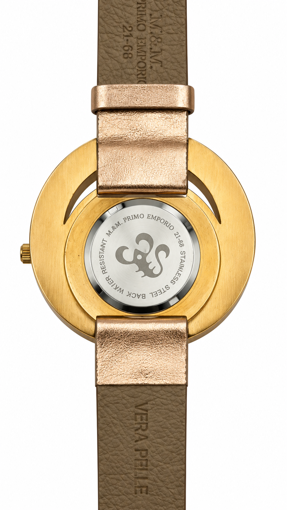 M&M Primo Emporio - Orologio Donna Doppio Cerchio Cristalli Oro Rosa Quarzo Cinturino Laminato