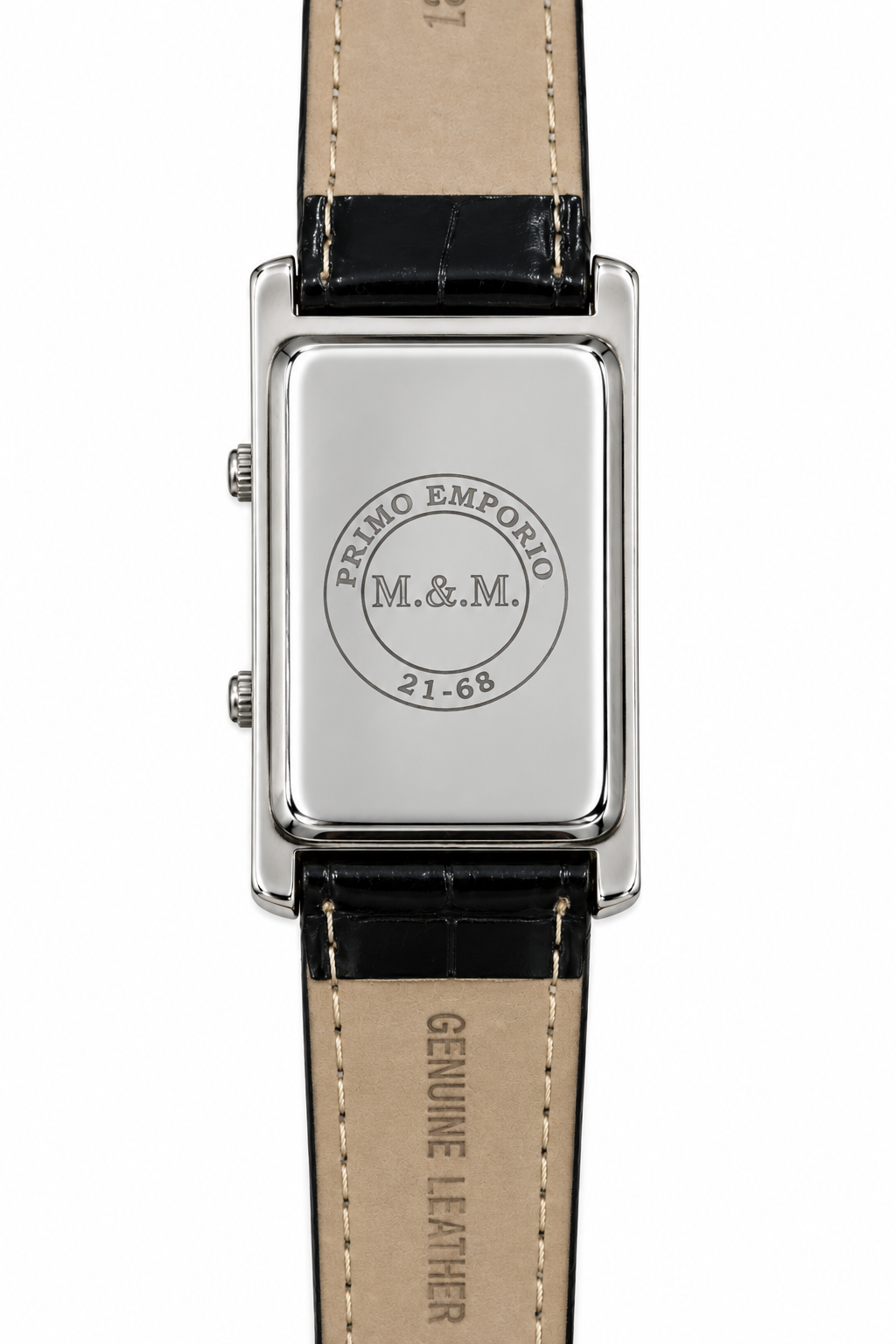 M.&M. Primo Emporio 21-68 – Orologio Dual Time Cassa Rettangolare Acciaio Cinturino Pelle | Blu o Nero