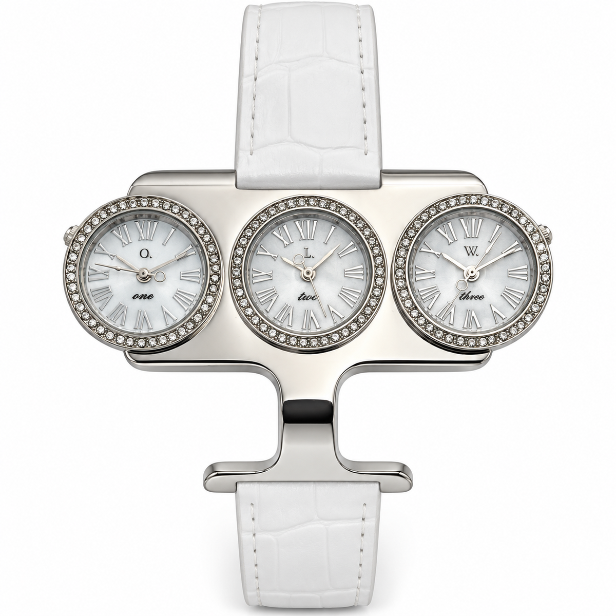 Orologio O.I.W. 1053T a tre quadranti con dettagli luminosi e cinturino bianco