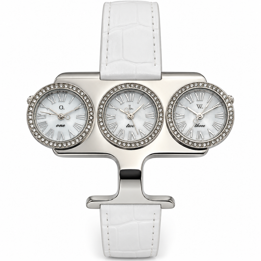 Orologio O.I.W. 1053T a tre quadranti con dettagli luminosi e cinturino bianco