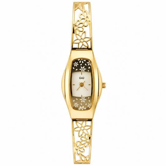 Orologio Q&Q Donna Bracciale Rigido Gold Traforato Floreale - Quadrante Madreperla