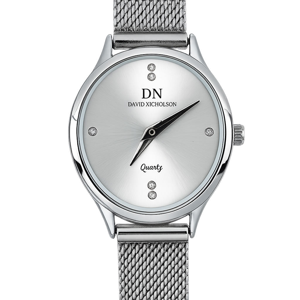 David Nicholson DN – Orologio Donna Quarzo Total Silver Quadrante Argento con Cristalli e Bracciale Mesh