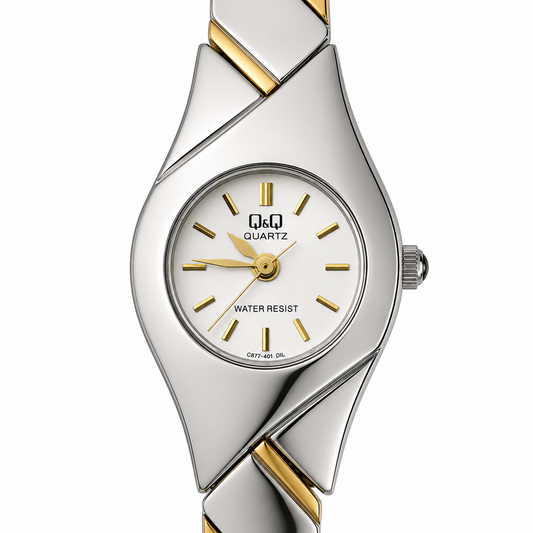 Q&Q Quartz C877-401 – Orologio Bicolore Argento e Oro Water Resist