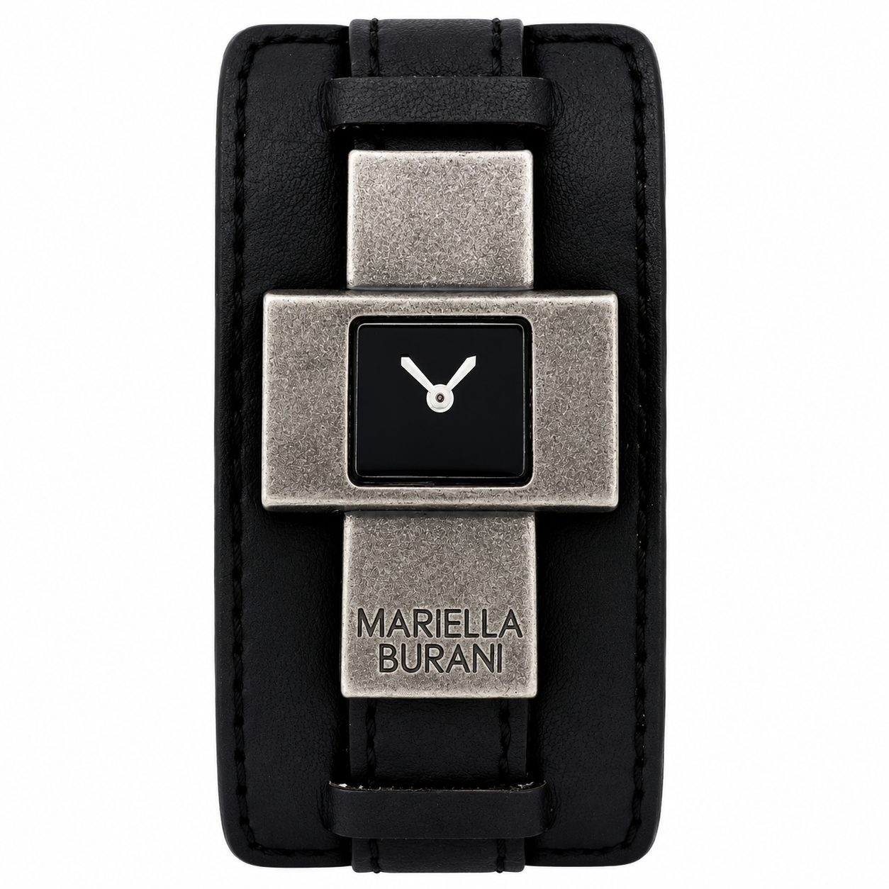 Mariella Burani – Orologio Donna Cassa a Croce Quadrante Nero Cuff in Pelle