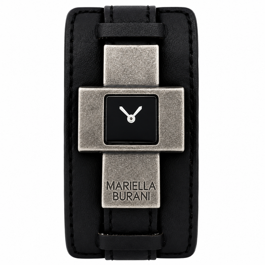 Mariella Burani – Orologio Donna Cassa a Croce Quadrante Nero Cuff in Pelle