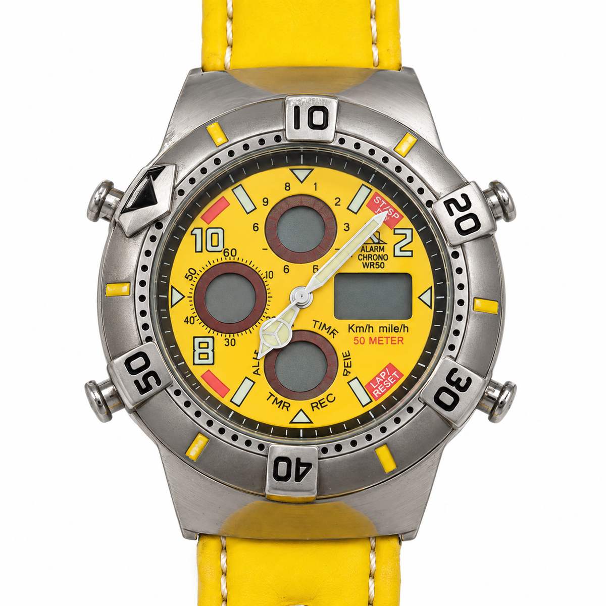 Orologio MG.MA cronografo analogico-digitale giallo con cassa color argento