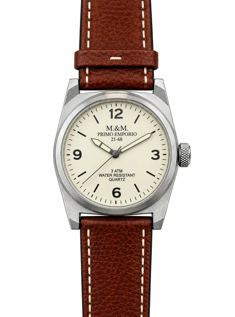 M&M Primo Emporio 21-68 Field Watch – Quadrante Nero o Avorio, Cinturino Cuoio