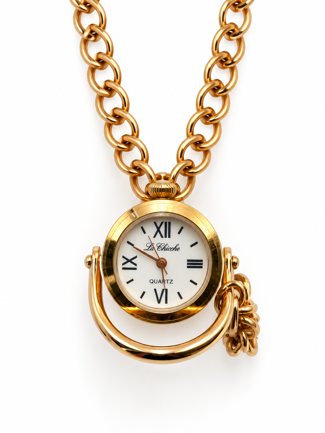 Collana Statement Pendente Corno Pietra Grigio Blu Marmorizzata Catena Rolo Oro