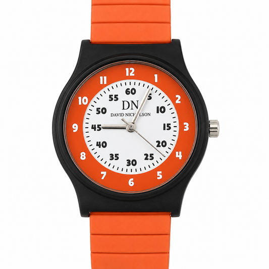 David Nicholson DN – Orologio Sportivo Quarzo Quadrante Bicolore Arancione e Bianco con Cinturino Silicone Arancione