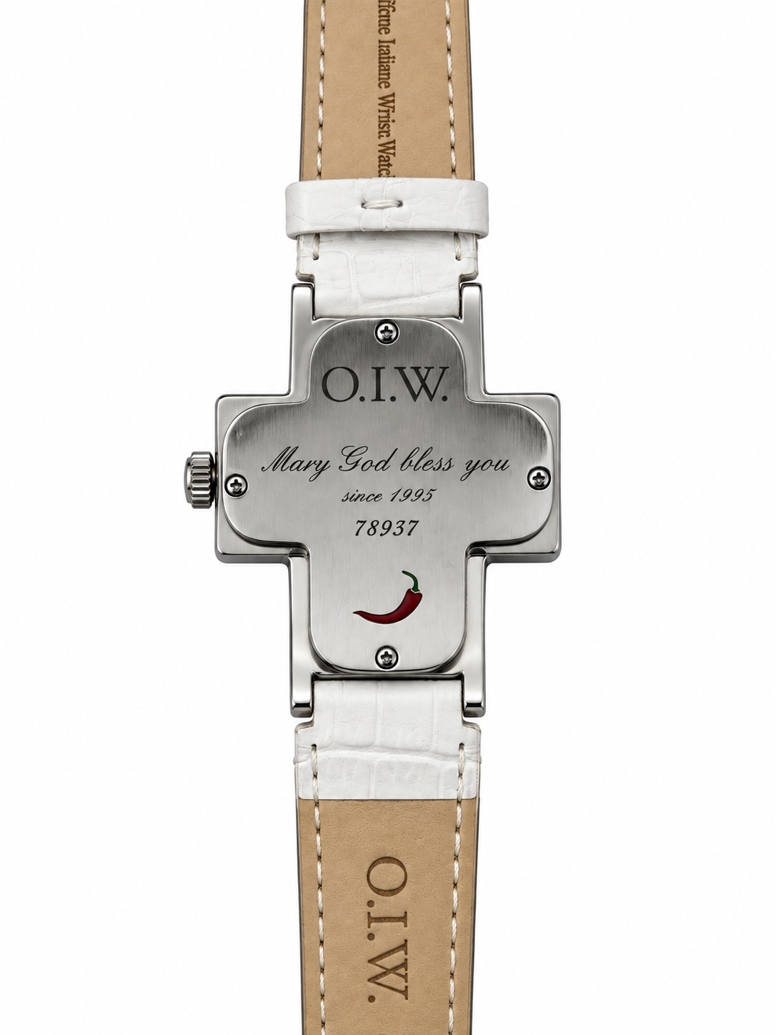 O.I.W. Cross – Orologio Donna Cassa Croce Strass Madreperla Numeri Romani Quarzo | Cinturino Nero o Bianco