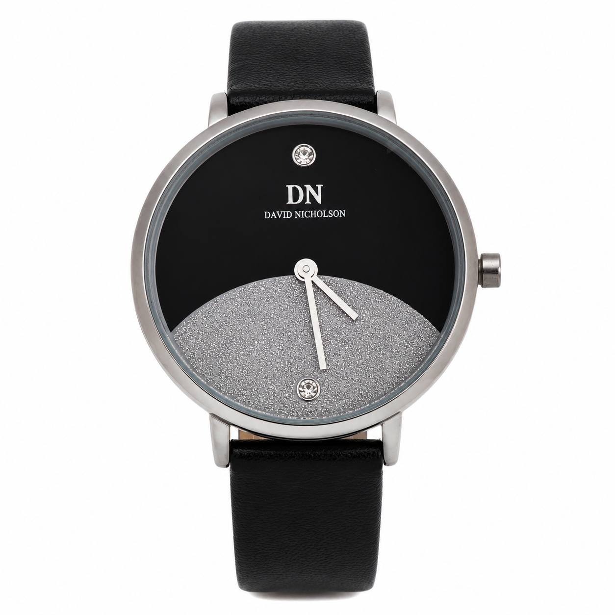 David Nicholson DN – Orologio Donna Quadrante Bicolore Nero e Glitter Argento con Cinturino Pelle Nera