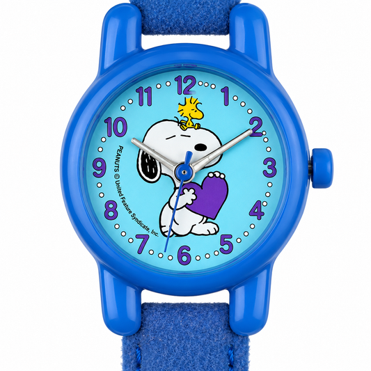 Peanuts Snoopy & Woodstock Orologio – Love Edition Quadrante Azzurro Cinturino Tessuto Blu