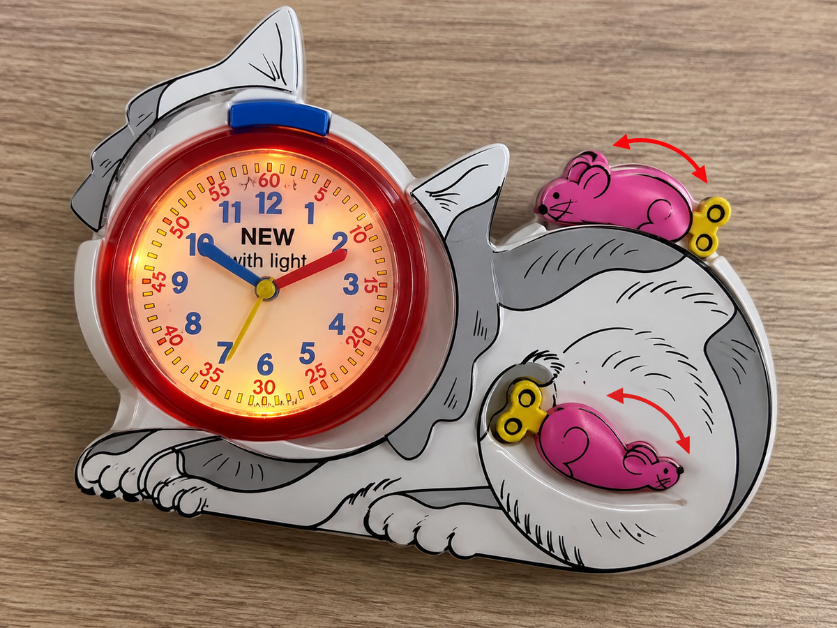 Flik Flak by Swatch — Sveglia Bambini Gatto con Topini Mobili e Luce Integrata