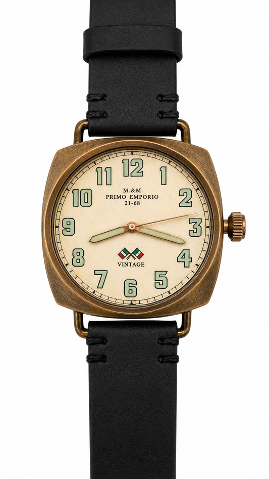 M&M Primo Emporio 21-68 Vintage – Orologio Cushion Bronzo Cinturino Nero