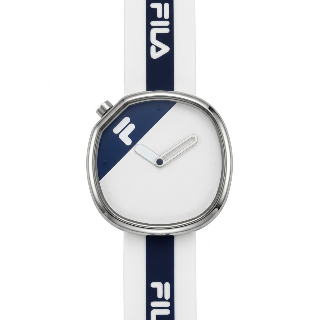 Orologio FILA bianco e blu con cassa asimmetrica in acciaio e quadrante minimal