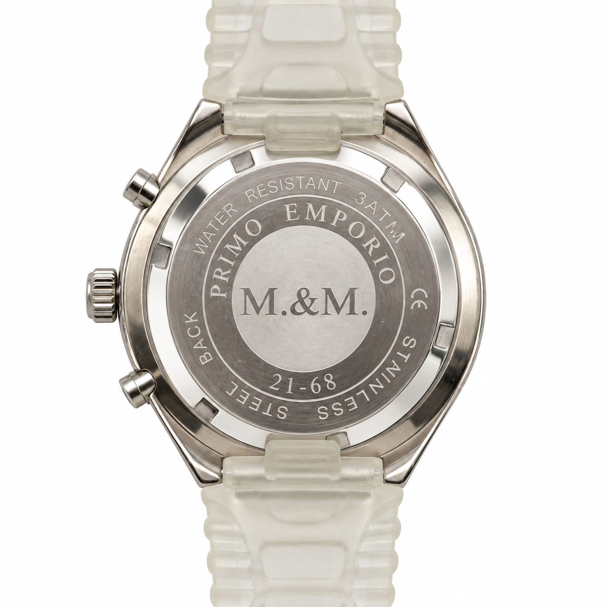 Orologio cronografo M&M Primo Emporio con quadrante bianco e lunetta luminosa