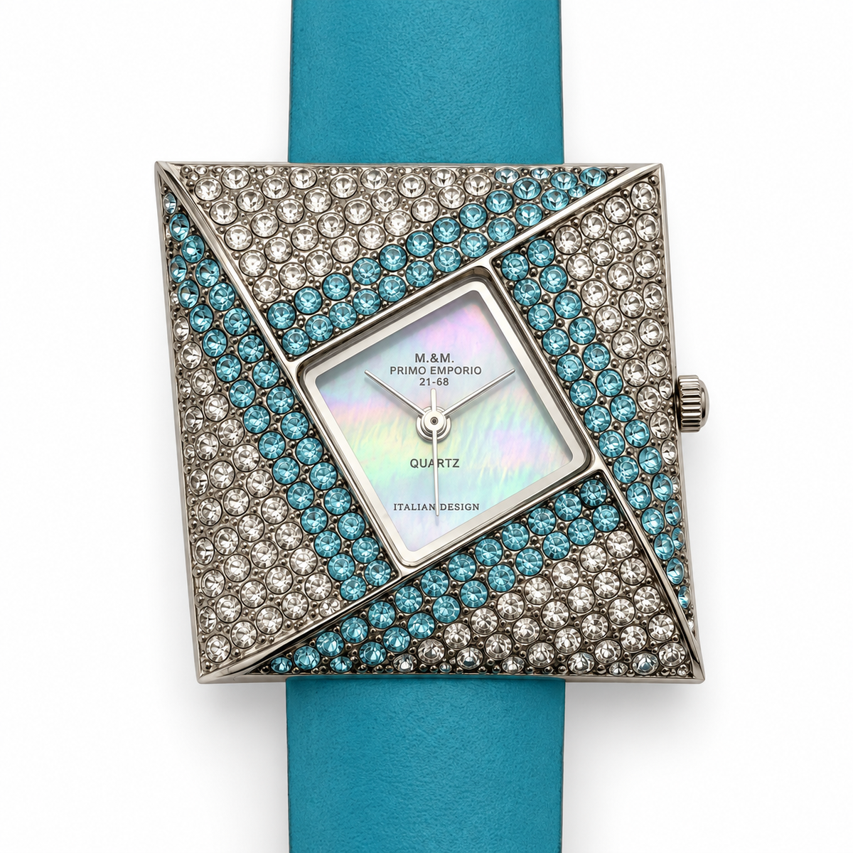 Orologio donna M&M Primo Emporio quadrato con strass, turchese, rosso o beige