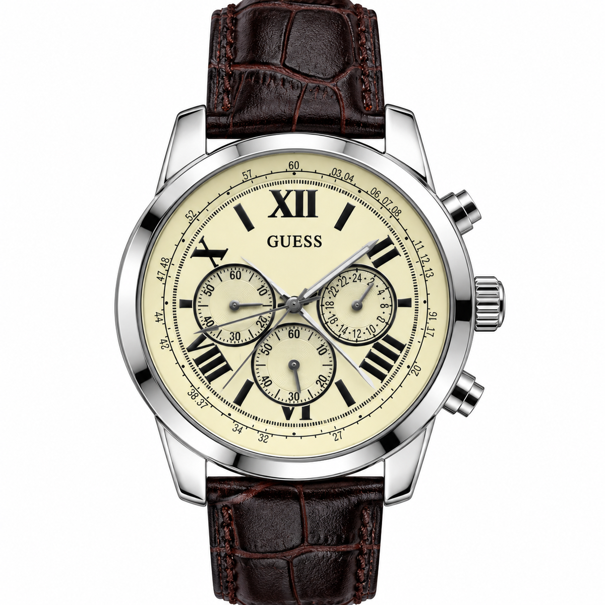 Orologio Guess W0380G2 con quadrante crema e cinturino in pelle marrone