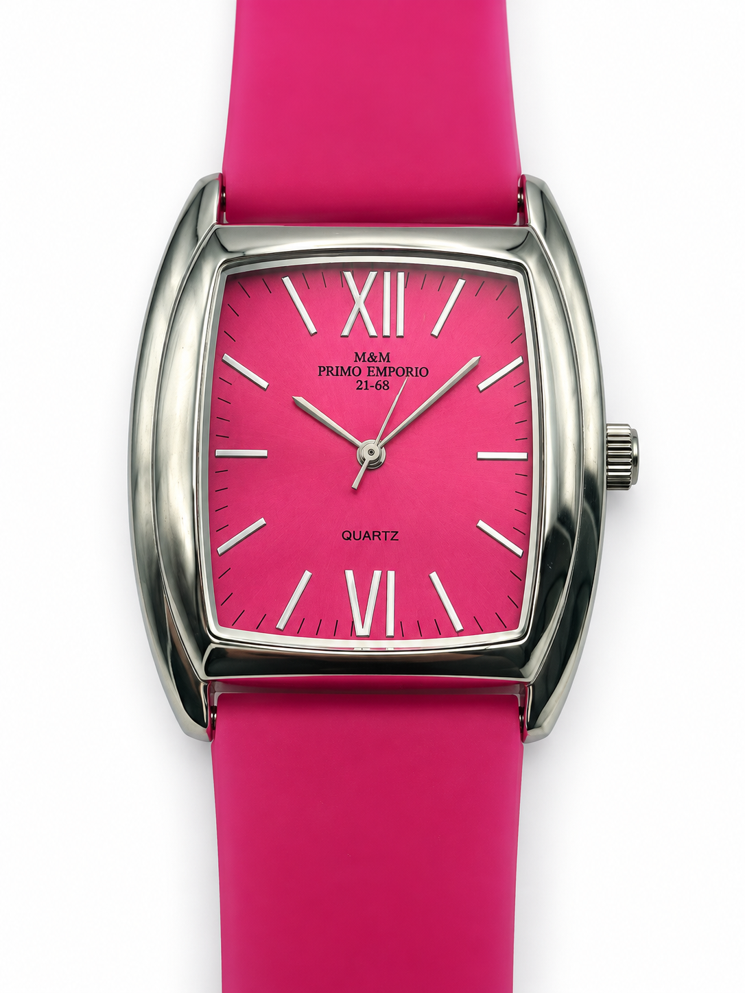 Orologio M&M Primo Emporio fucsia con cassa tonneau in acciaio