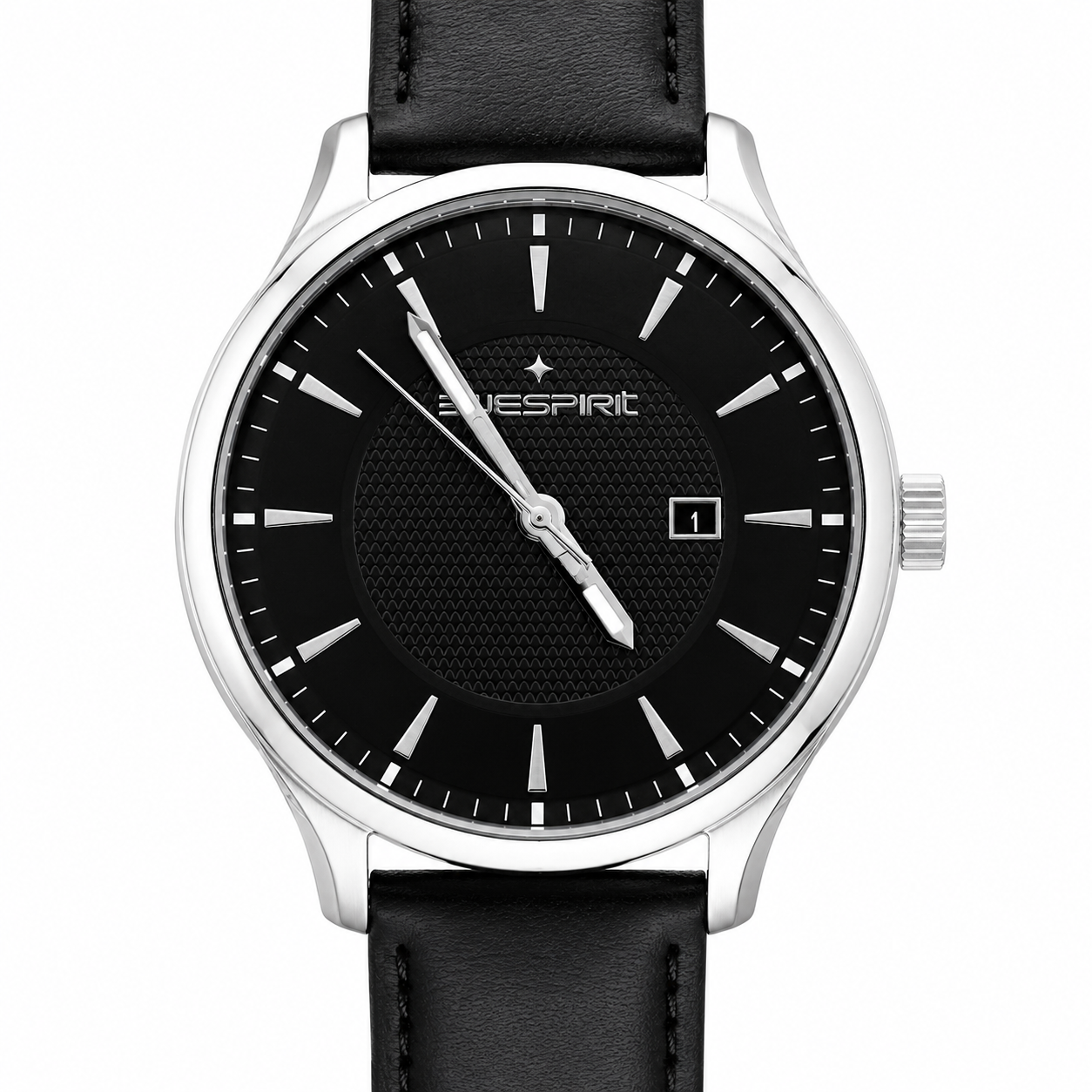 Blue Spirit Classic Watch – Quadrante Nero Guilloché, Cassa Silver e Cinturino in Pelle Nera