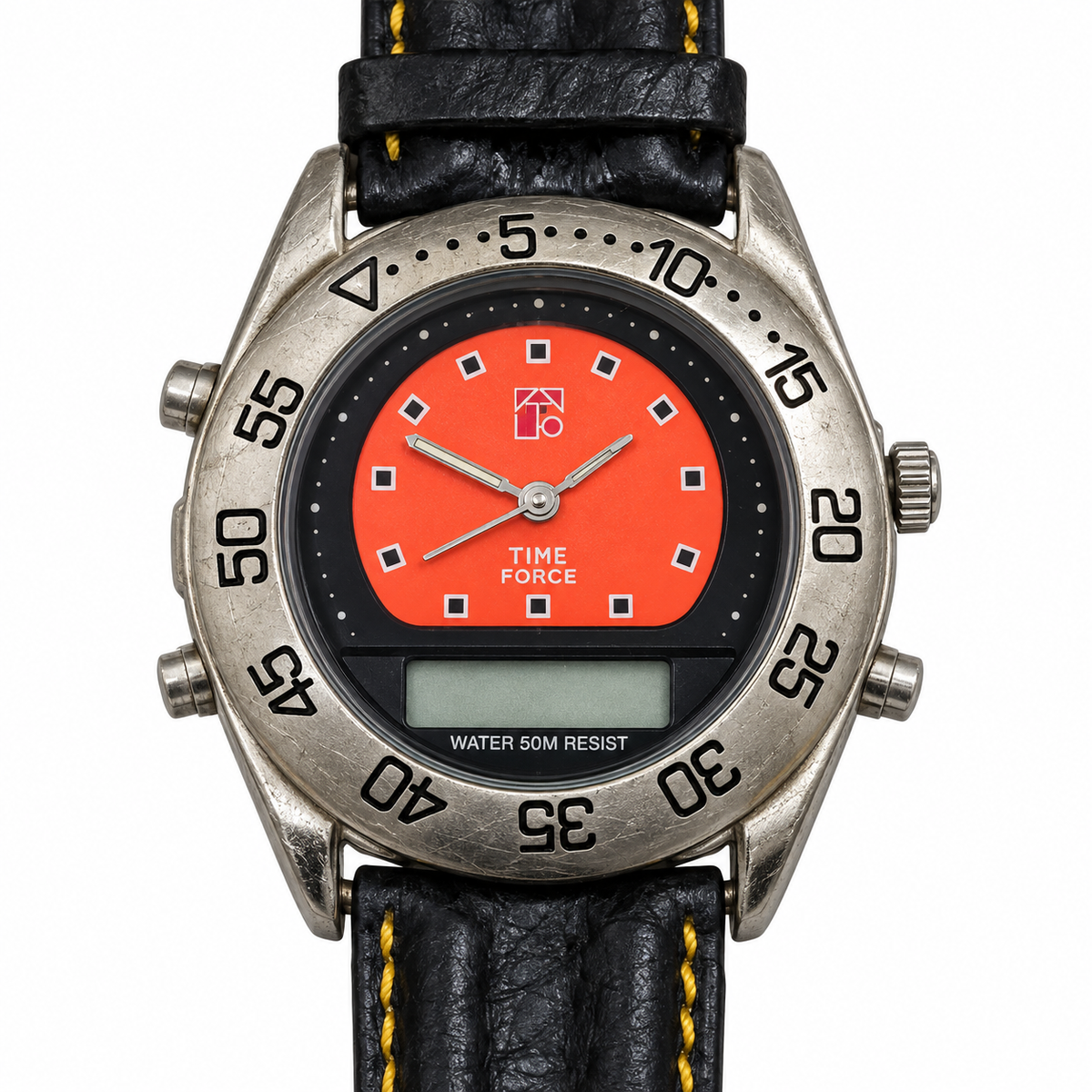 Orologio Time Force analogico digitale con quadrante arancione e cinturino nero