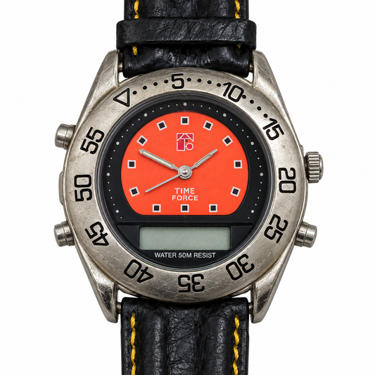 Orologio Time Force analogico digitale con quadrante arancione e cinturino nero