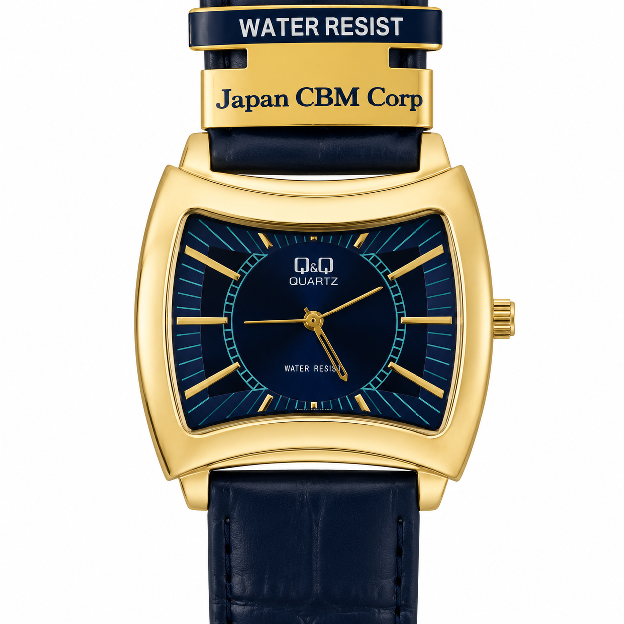 Orologio Q&Q Quartz Tonneau Gold - Quadrante Blu Navy e Cinturino in Pelle