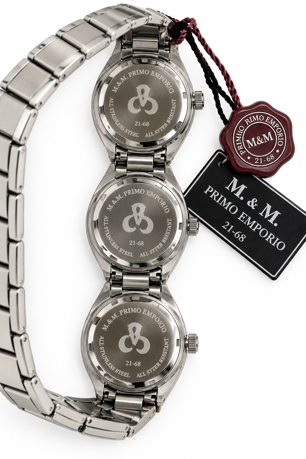 M.&M. Primo Emporio 21-68 — Bracciale Donna Tre Orologi Quarzo Acciaio | Nero, Azzurro, Bianco