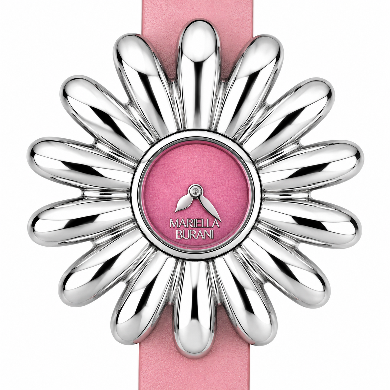 Mariella Burani – Orologio Donna Cassa a Fiore Margherita Acciaio Quadrante Rosa Cinturino Pelle Rosa