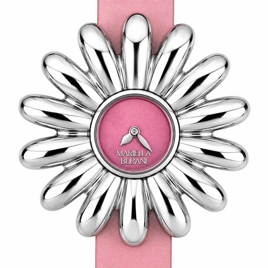Mariella Burani – Orologio Donna Cassa a Fiore Margherita Acciaio Quadrante Rosa Cinturino Pelle Rosa