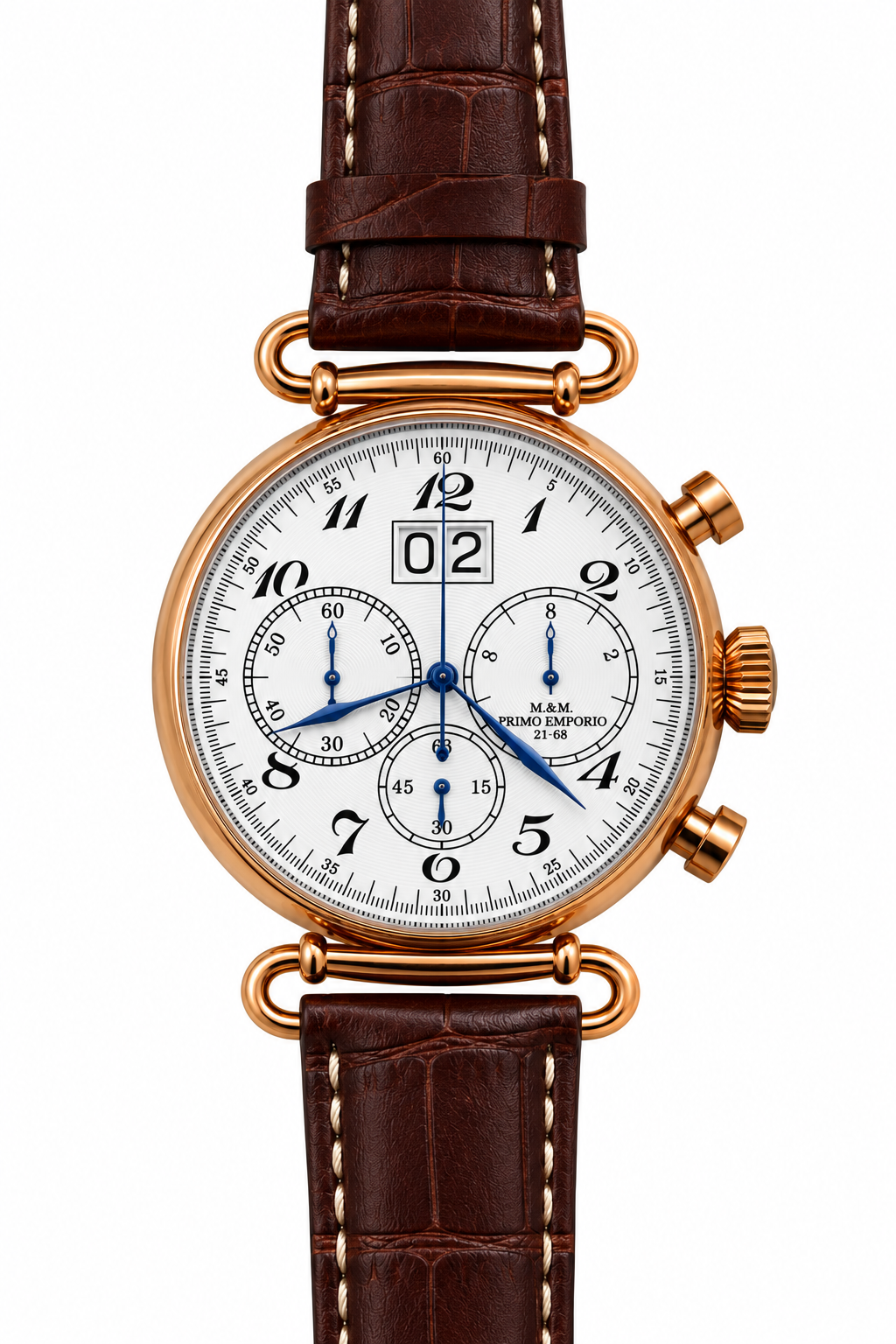 M&M Primo Emporio 21-68 Cronografo Grande Data Rose Gold Pelle Marrone