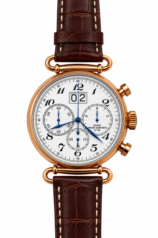 M&M Primo Emporio 21-68 Cronografo Grande Data Rose Gold Pelle Marrone