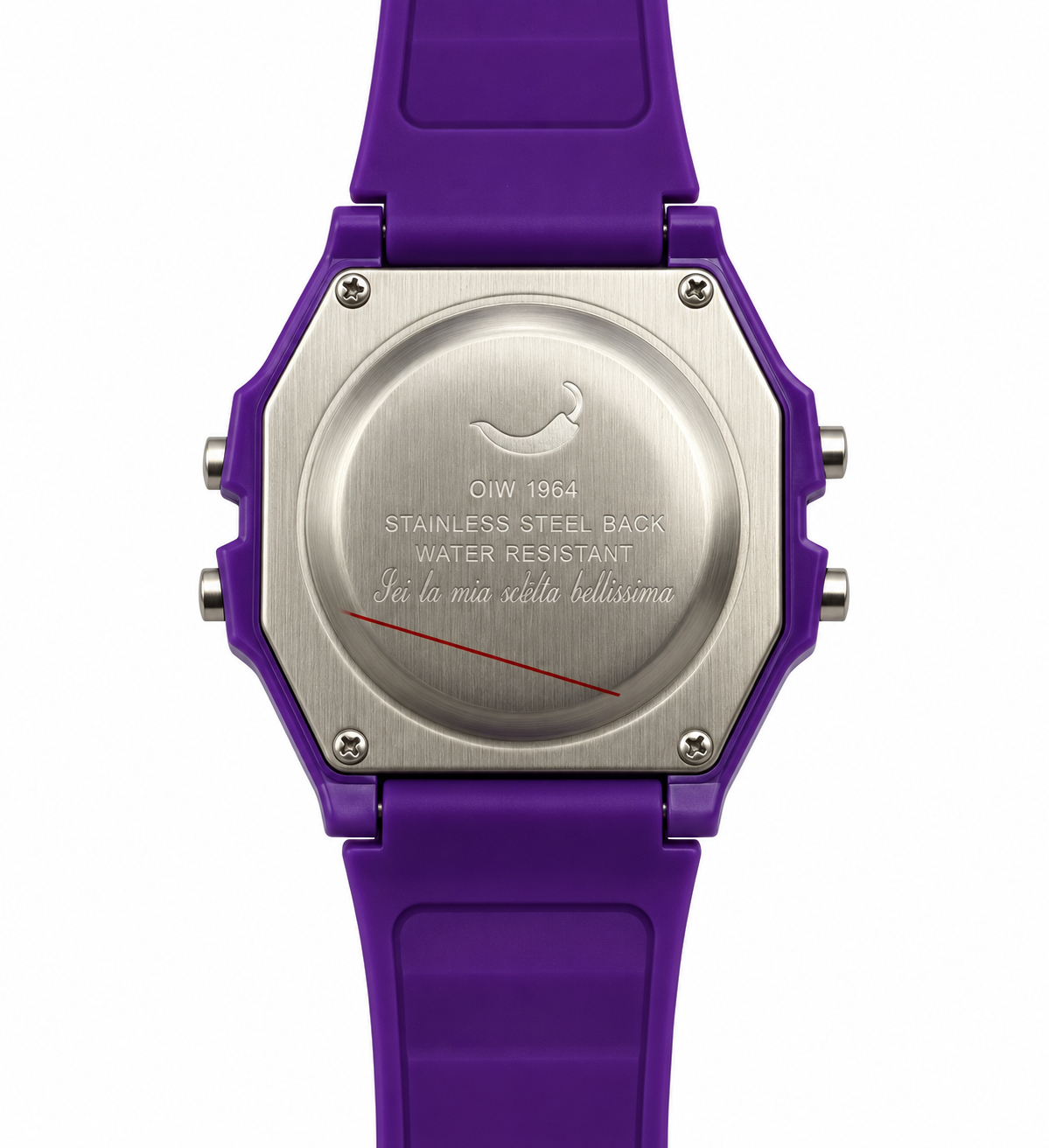 Orologio digitale O.I.W. 1964 viola con cornice nera e stile rétro
