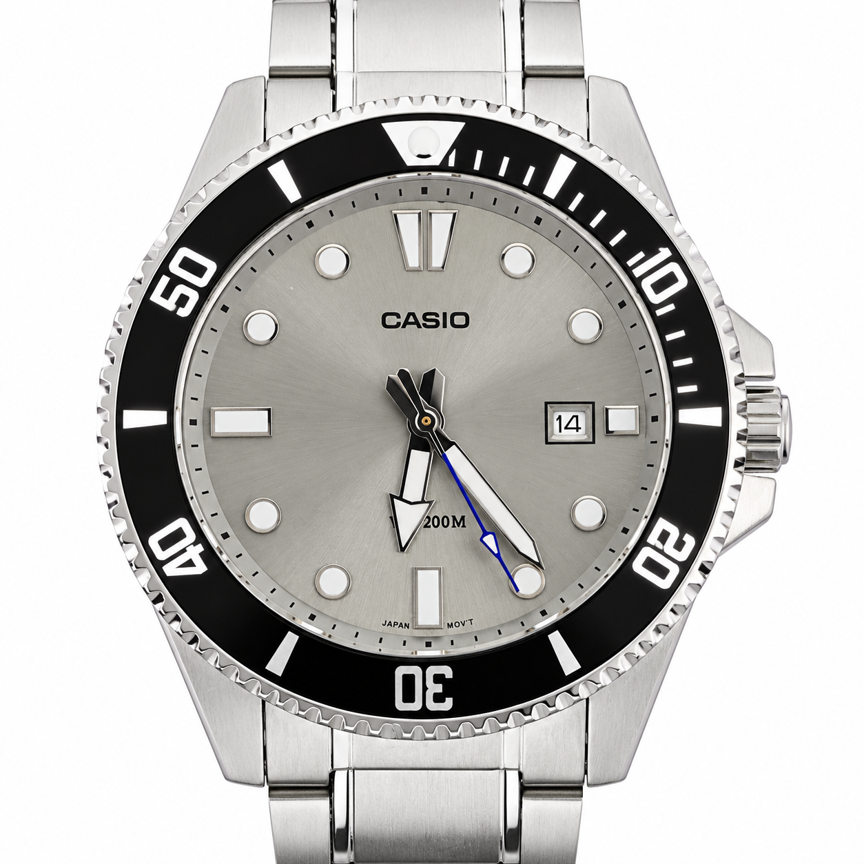 Casio MDV-107D - Orologio Uomo Diver 200M Quadrante Grigio Lunetta Nera Bracciale Acciaio