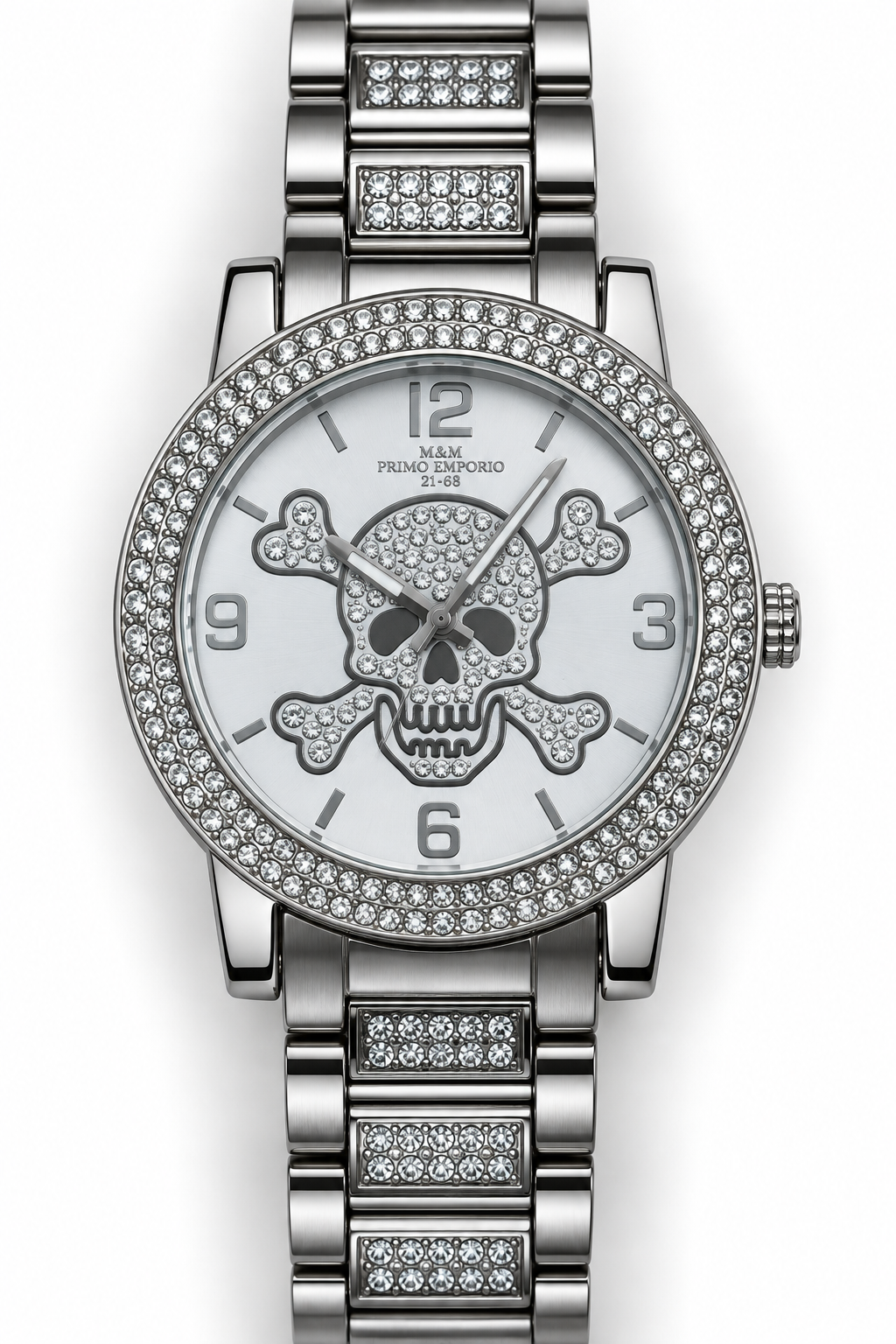 M&M Primo Emporio 21-68 — Orologio Uomo Skull Strass Acciaio | Quadrante Nero o Bianco